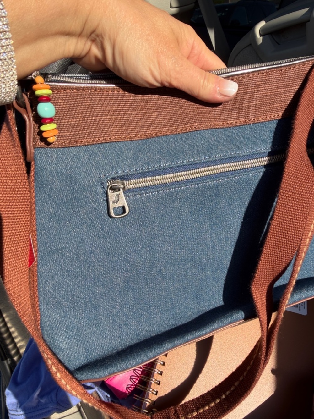 Sakroots Denim Crossbody – Embroidered Multicolor Elephant – Medium – Like New - Picture 4 of 5